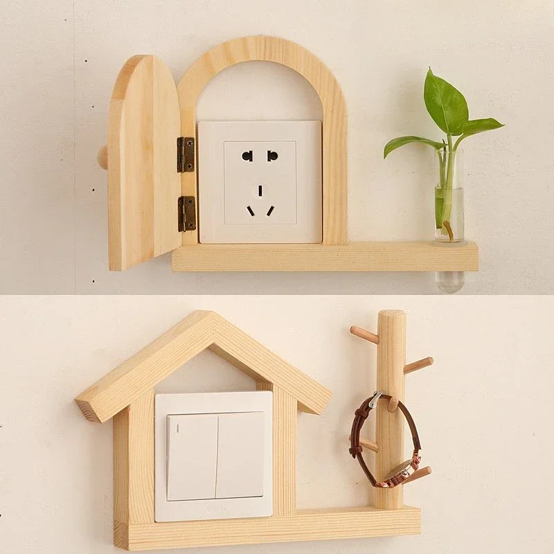 Nordic Wooden Switch Protective Cover Wall Sticker Wall Mounted Socket Decor Frame Shockproof Protective Cover Home Decoration