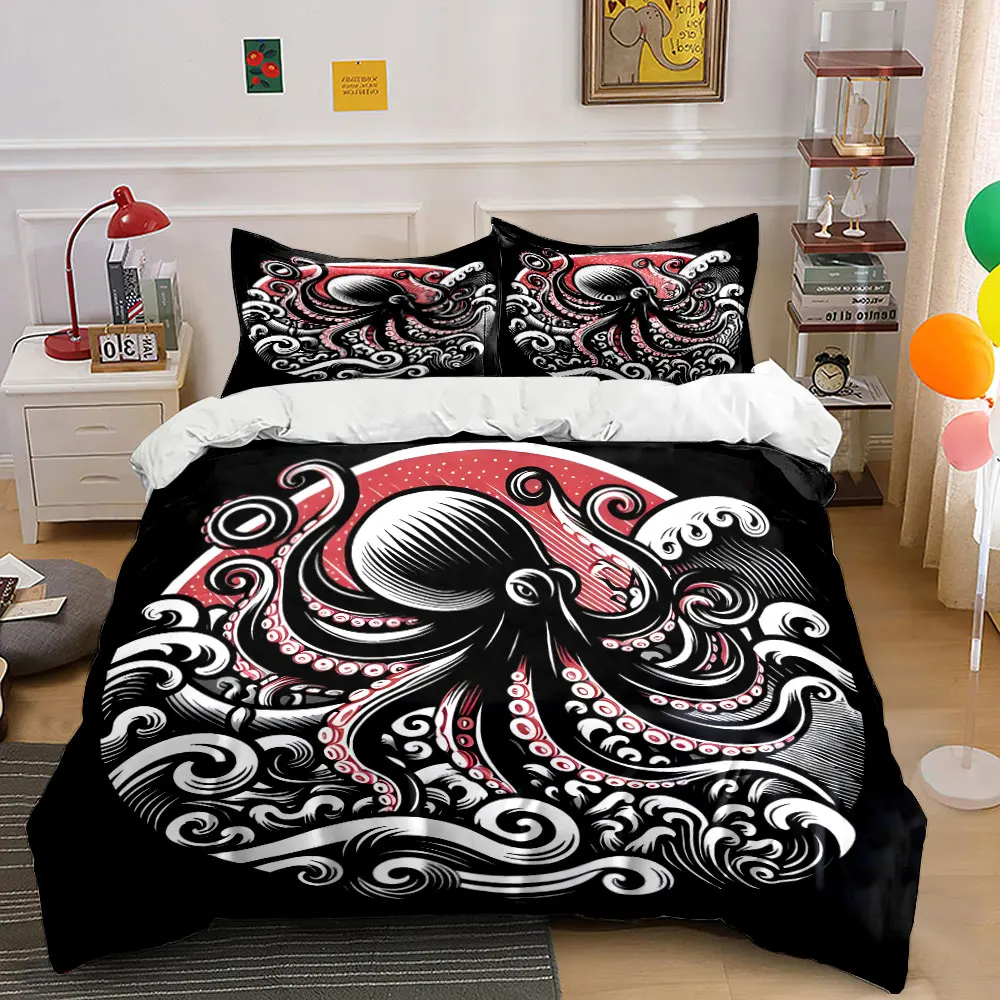 

Octopus Design Three-Piece Set for Decor Exquisite three-piece bedding set gift for kids and adults