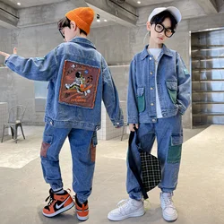 Boys Coat +Pants Kids Suits Cotton 2PCS/Set 2024 Blue Jean Spring Autumn Cotton Sport Teenagers Children Clothing