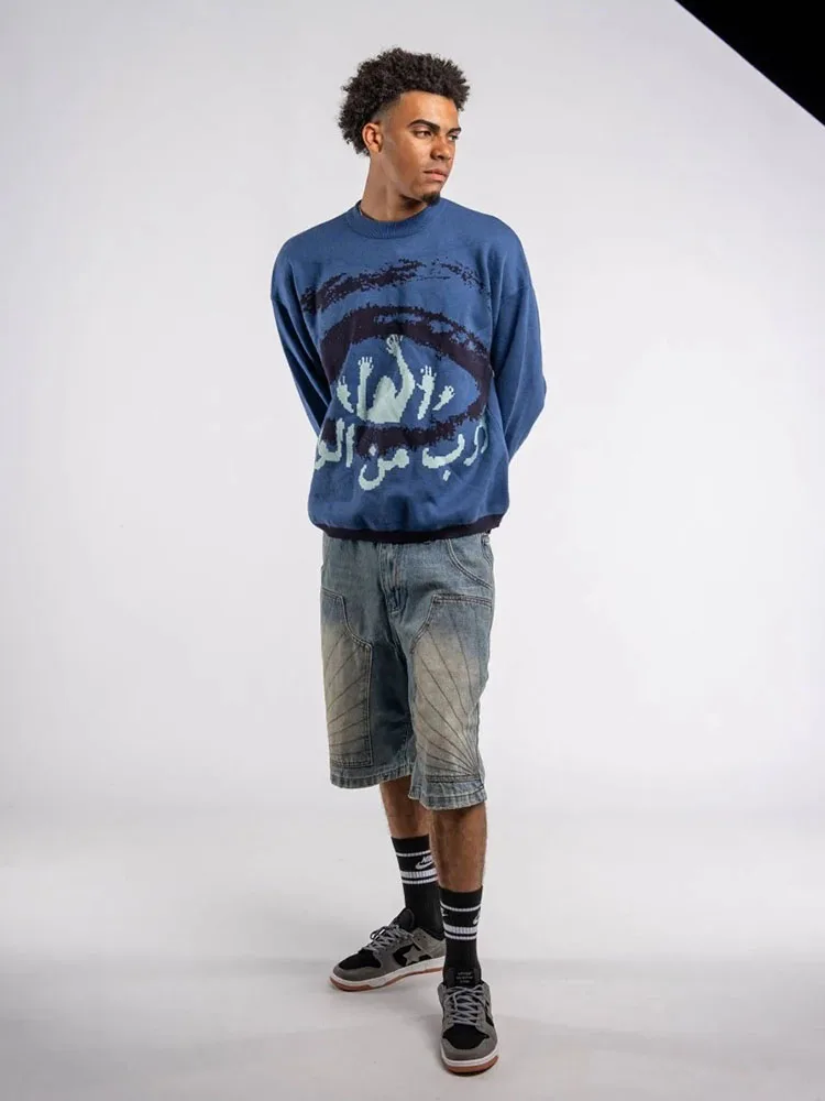 Hip Hop Knitted Men's Women's Sweater 2024 Harajuku Fashion Spider Boy Pattern Printing Loose Tops Casual Streetwear Pullover
