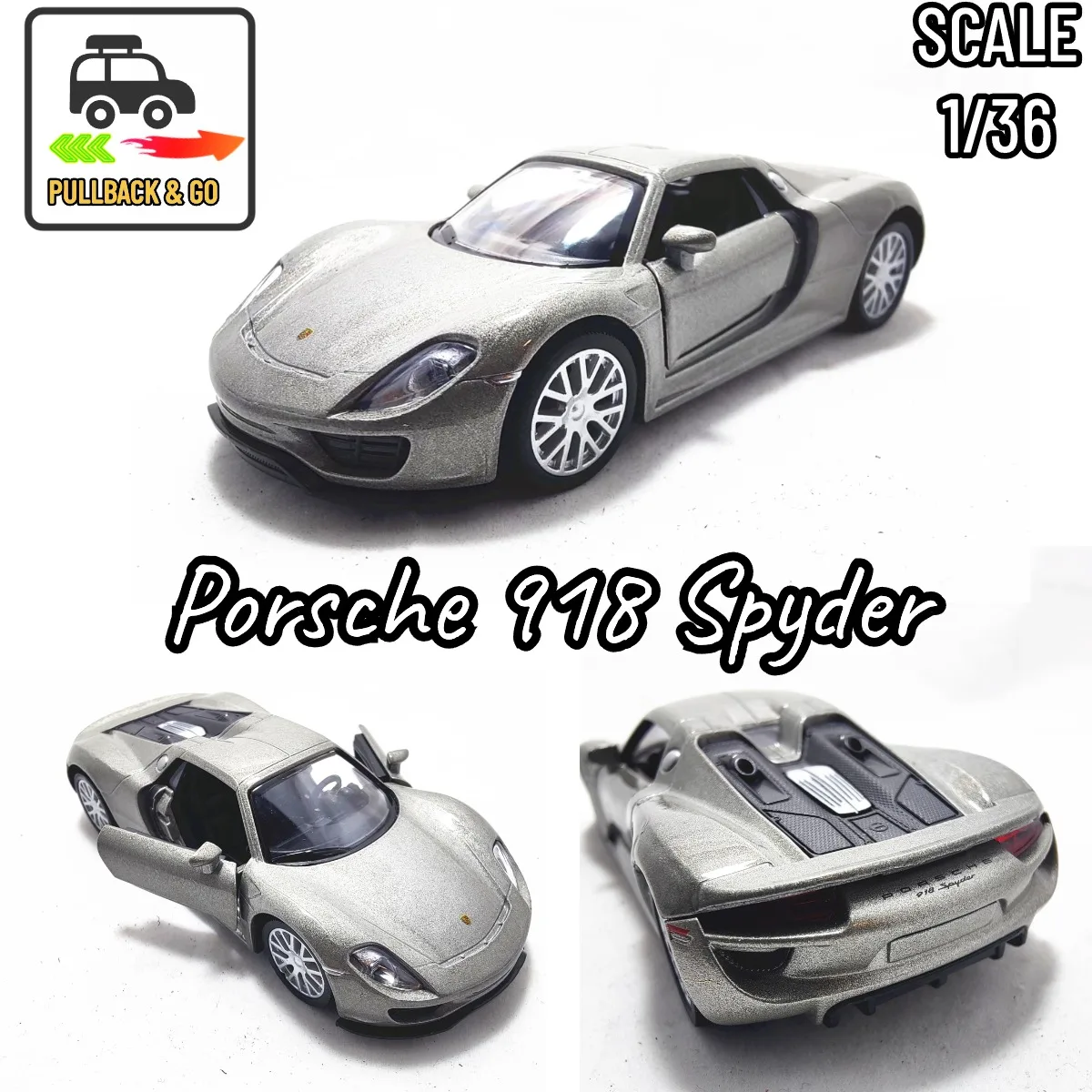 1/36 Porsche 918 Pullback Toy Car Model Official Licensed Scale Replica Metal Diecast Miniature Art Xmas Kid Boy Gift