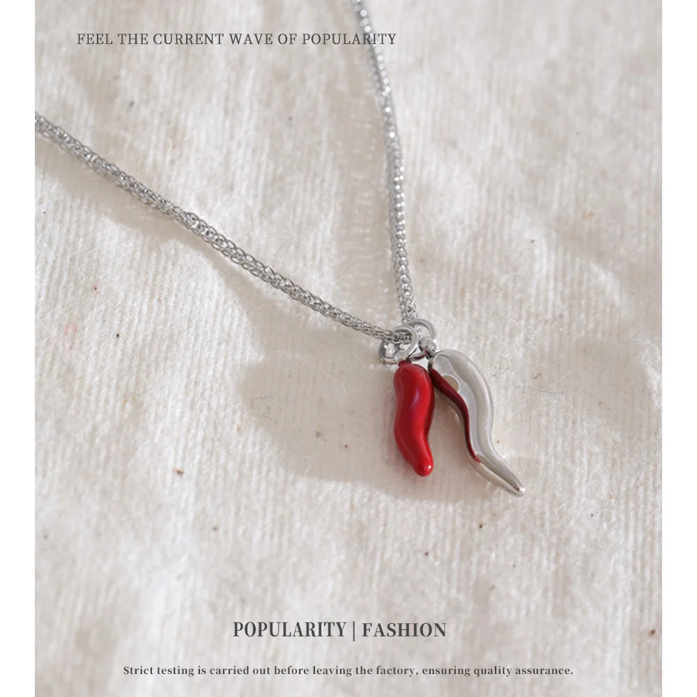 NiNice Stainless Steel Red Enamel Chili Pepper Pendant Necklace Stain Less Metal Hot Style Charm Collar Jewelry Gift
