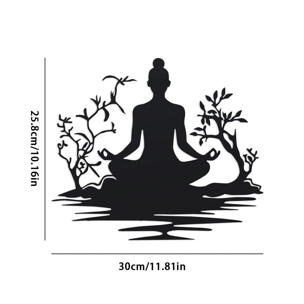 Metal Buddha Statue Wall Sculpture with Zen Tree Design - 2