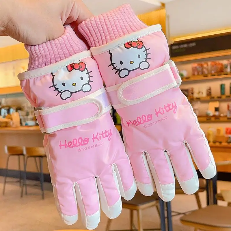 6-12Y Winter Sanrios Gloves Cute Hellokitty Kuromi Melody Kid Waterproof Cold Proof Outdoor Play Snow Warm Gloves Boys and Girls