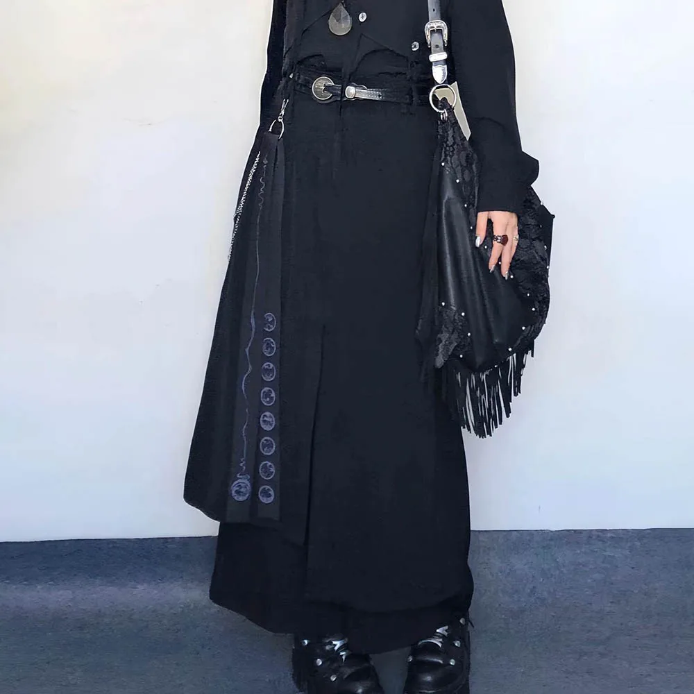 

Y2k Spring Skirt Pants Thin Gothic Dark Double Layer Samurai Pant Hakama Genderless Fashion Youth Wide-Leg Pants Unisex 2025 New