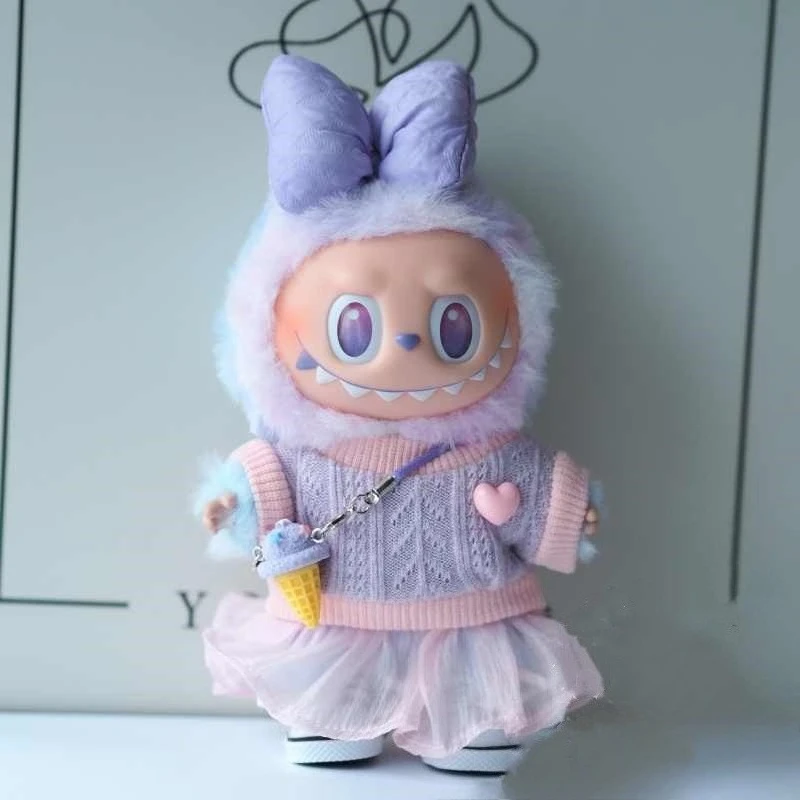 

Толстовка с капюшоном для куклы Labubu 3,0 V1 V2, фиолетовая, розовая юбка, одежда, наряд для Ropa Labubu, мини-кукольная одежда, аксессуары