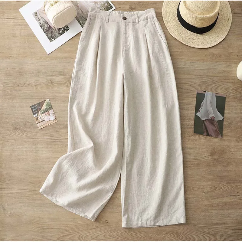 

High Waist One Button Linen Suit Pants Women's Wide-leg Pants 2026 Summer Comfortable Wild Cotton Linen Straight Yamamoto Pants