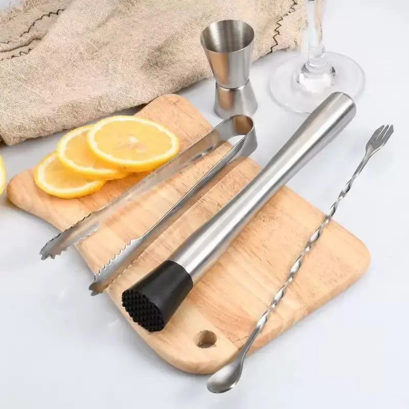 Muddler de cóctel de 8 pulgadas y cuchara mezcladora, mezclador de cóctel de acero inoxidable, juego de utensilios de bar para bar en casa y barman