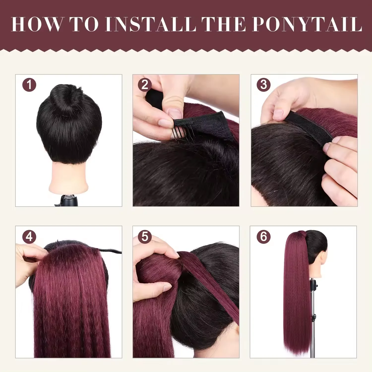 Długie perwersyjne proste syntetyczne przedłużanie kucyka dla czarnych kobiet Magic Paste Yaki Straight Wrap Arpund Clip in Pony Tail Hair