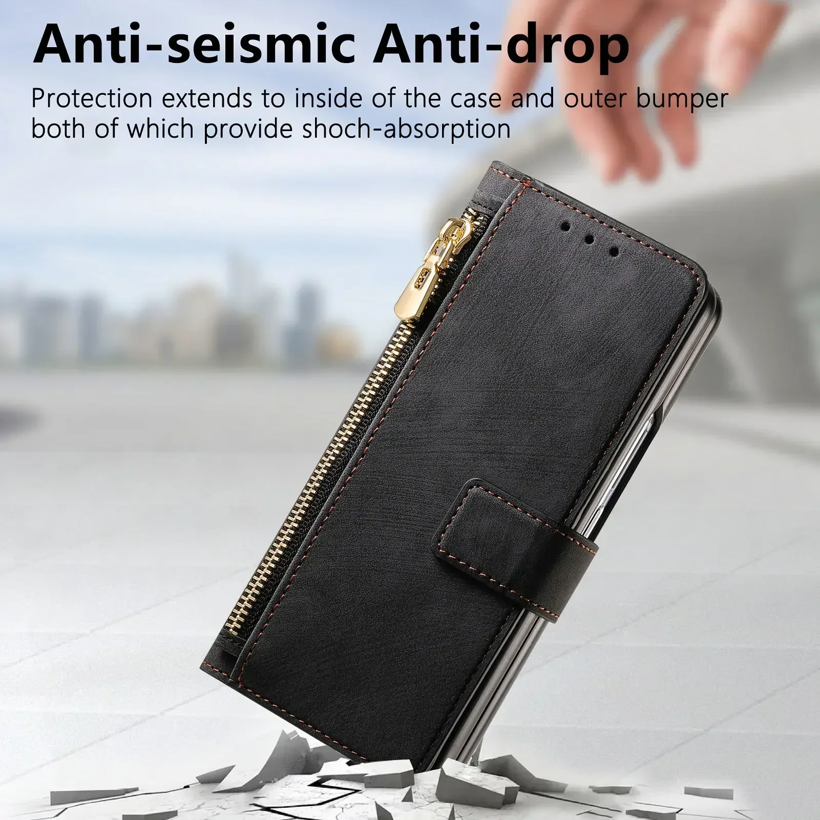 Magnetic Suction Detachable Zipper Card Leather Phone Case For Samsung Galaxy Z Fold 6 5 4 3 Magsafe Case Fold6 Protective Cover