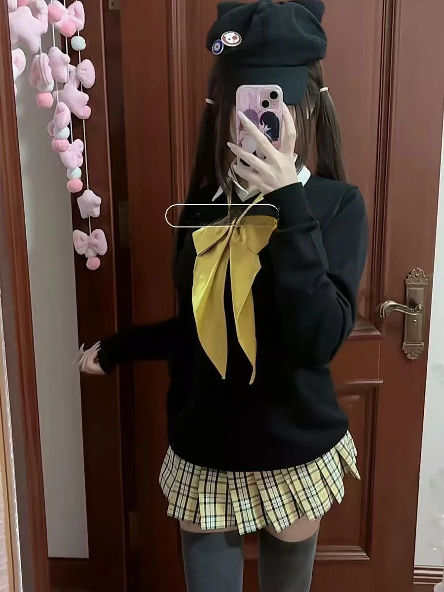 

Bla Knitted Long Sve Crew Ne JK orm Топ с юбкой в клетку Комплект College Sle Японское аниме Тематическая женская мода