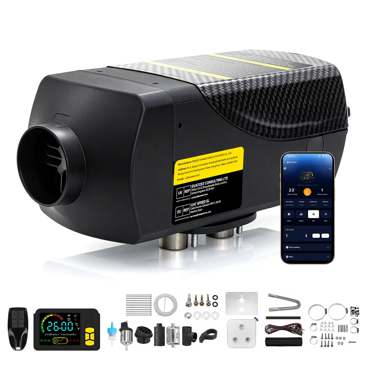 SH B2 2KW 12V/24V Dieselheizung LCD MZ Fernbedienung Bluetooth Geräuscharmer Automatischer Start Diesel-Luftheizung für Wohnmobil LKW Camper Van