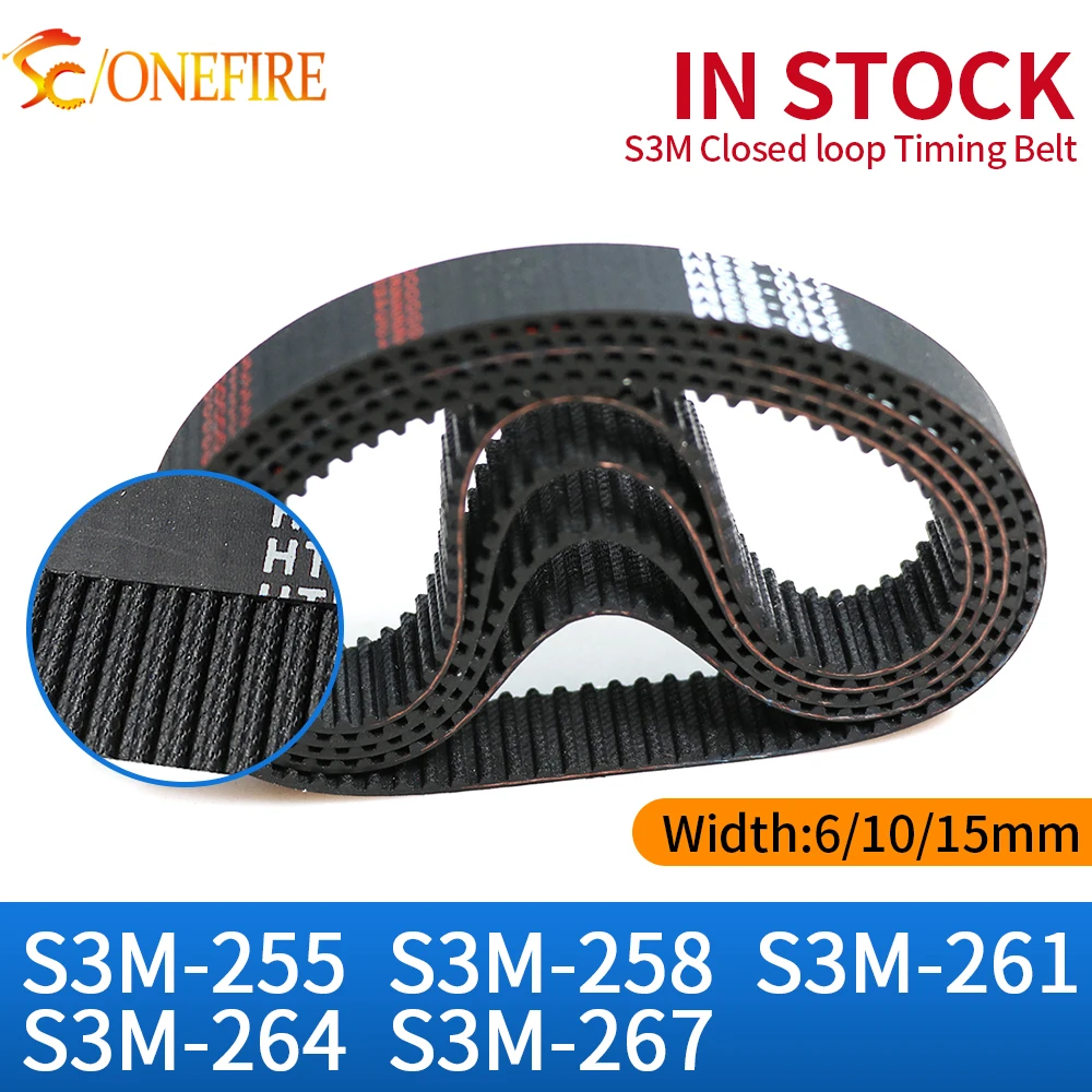 3D printer closed loop S3M Timing Belt length 255/258/261/264/267mm rubber Drive Belt width 6/10/15mm