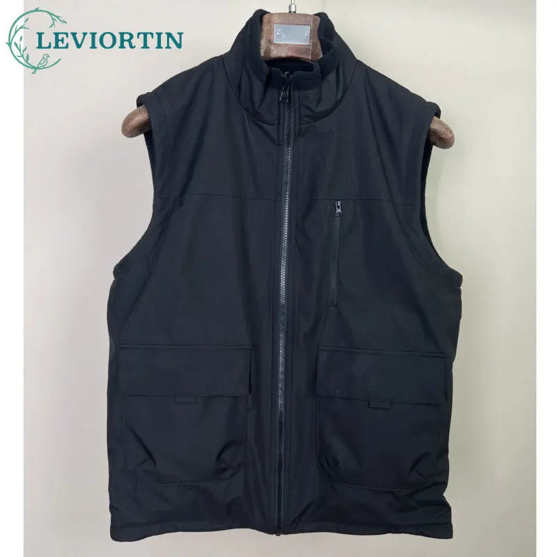 Winter Men's American Retro Vest Double sided Wearing with Velvet Outdoor Commuter Waterproof Tank Top Multi Pocket Clip