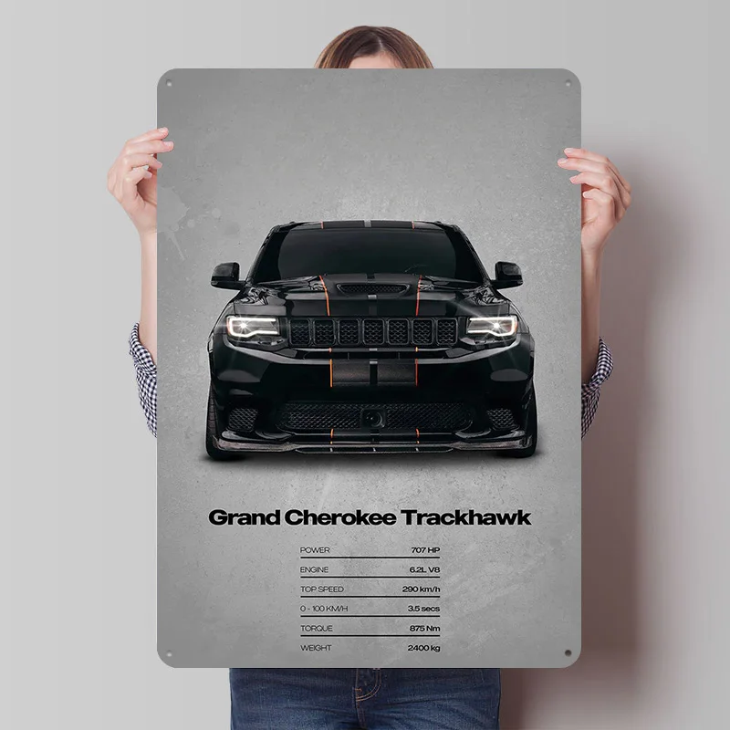 Sport Grand Cherokee Trackhawk Auto Metallposter Individuelle Wandkunst Retro Vintage Blechschilder für Männerhöhle Bürodekoration