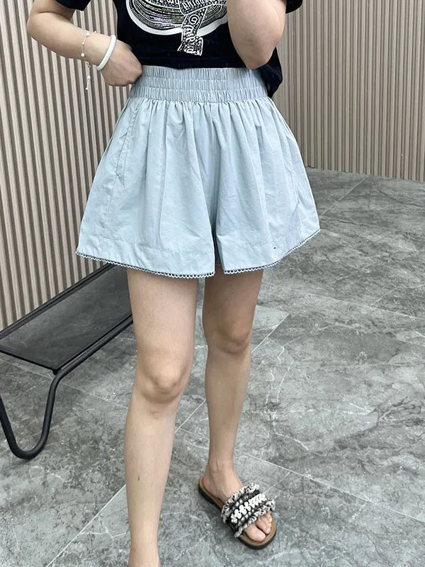 Anti-luce stampa floreale orlo in pizzo A-Line orts donna Faionable dimagrante estate nuovo arrivo pantaloni a gamba larga a vita alta