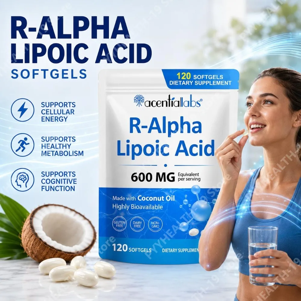 R-Alpha Lipoic Acid 600mg – Highly Bioavailable Softgels with Coconut Oil for Cellular Energy Healthy Metabolism – 120 Softgels
