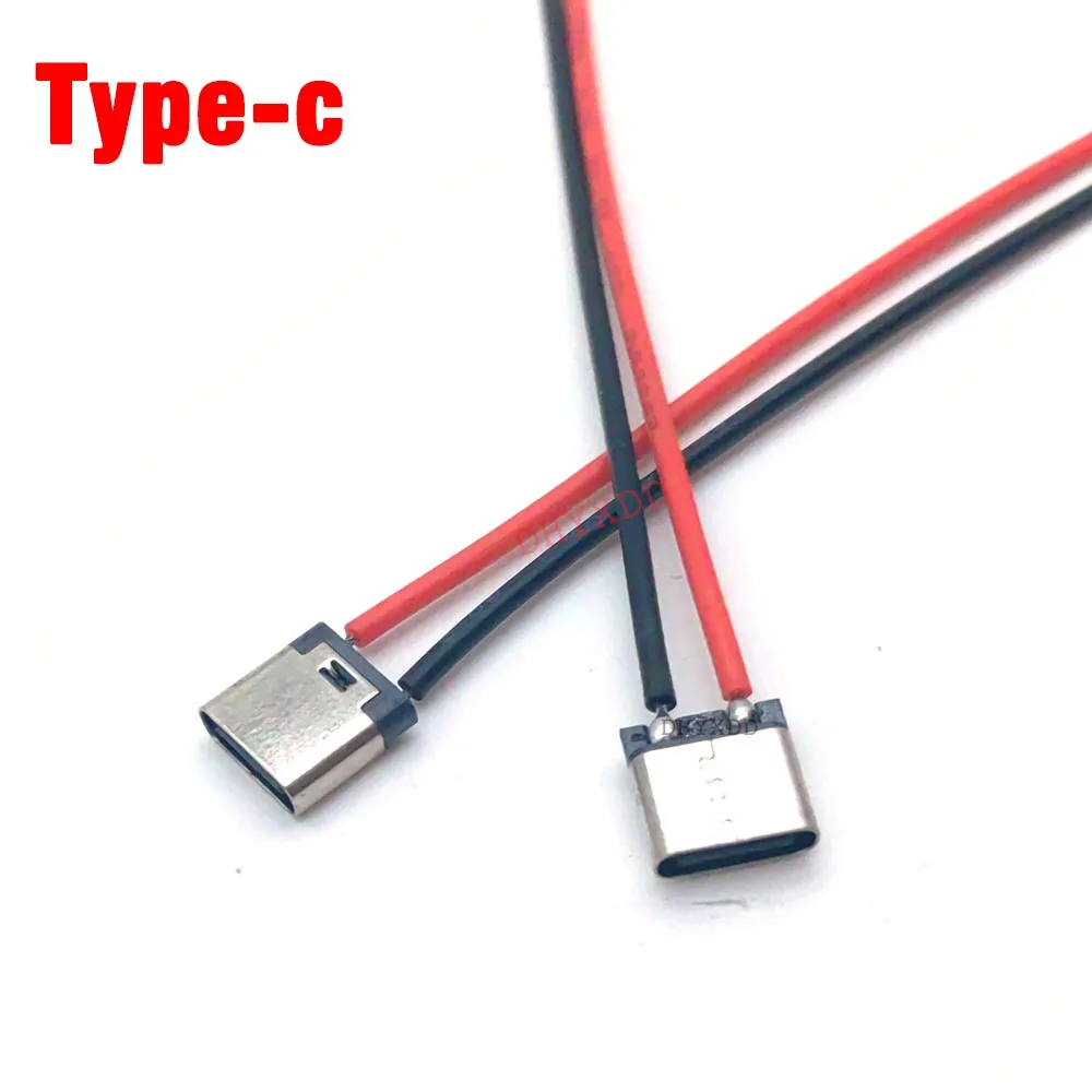 1-10x Micro USB JACK Type-C 2Pin 2P Welding Wire Female Connector 180 Degree For Mobile Phone Charging Port Charging Socket H6.5