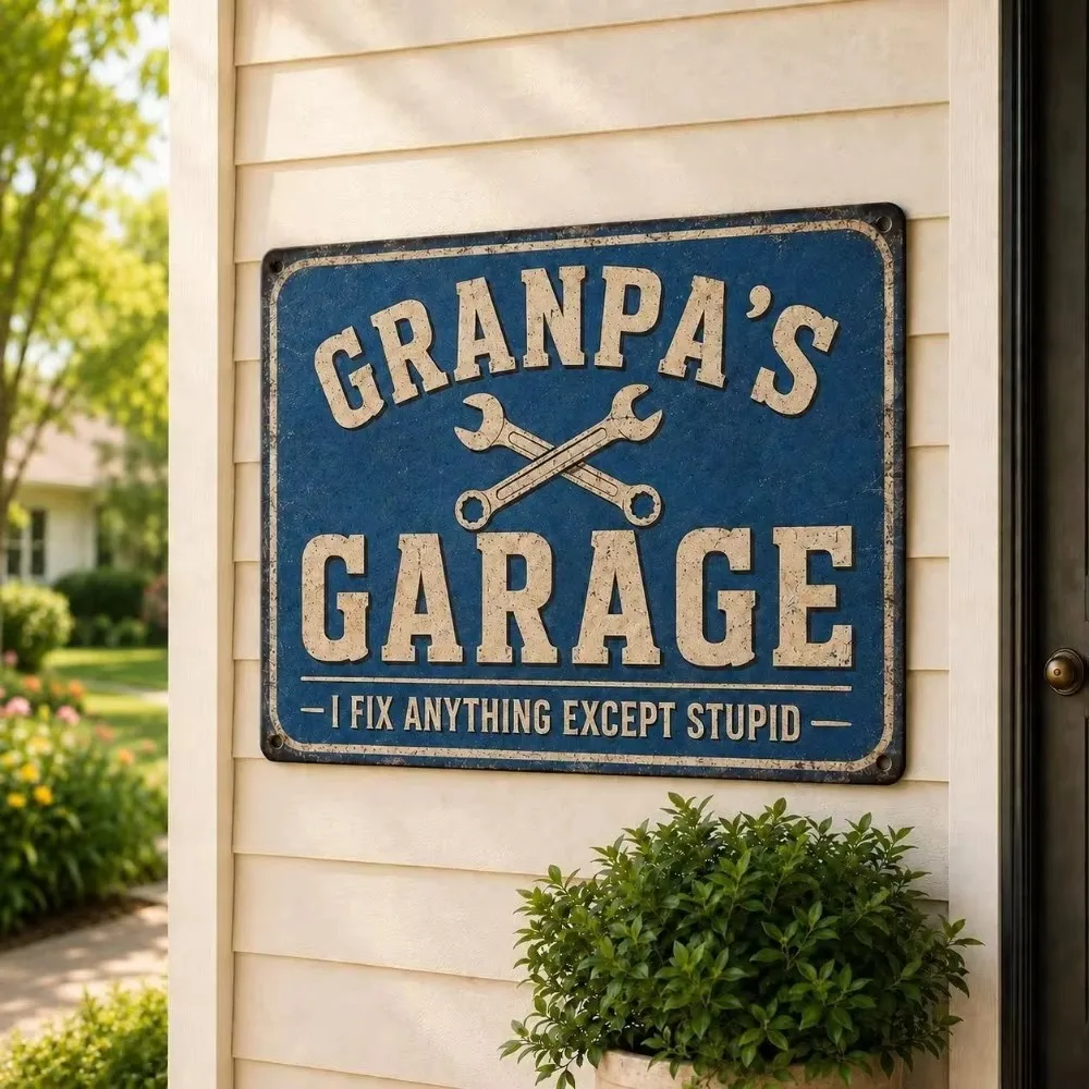 CIFbuy Personalized Metal Sign Blue Garage, Custom Text Wall Decor Only For Decoration