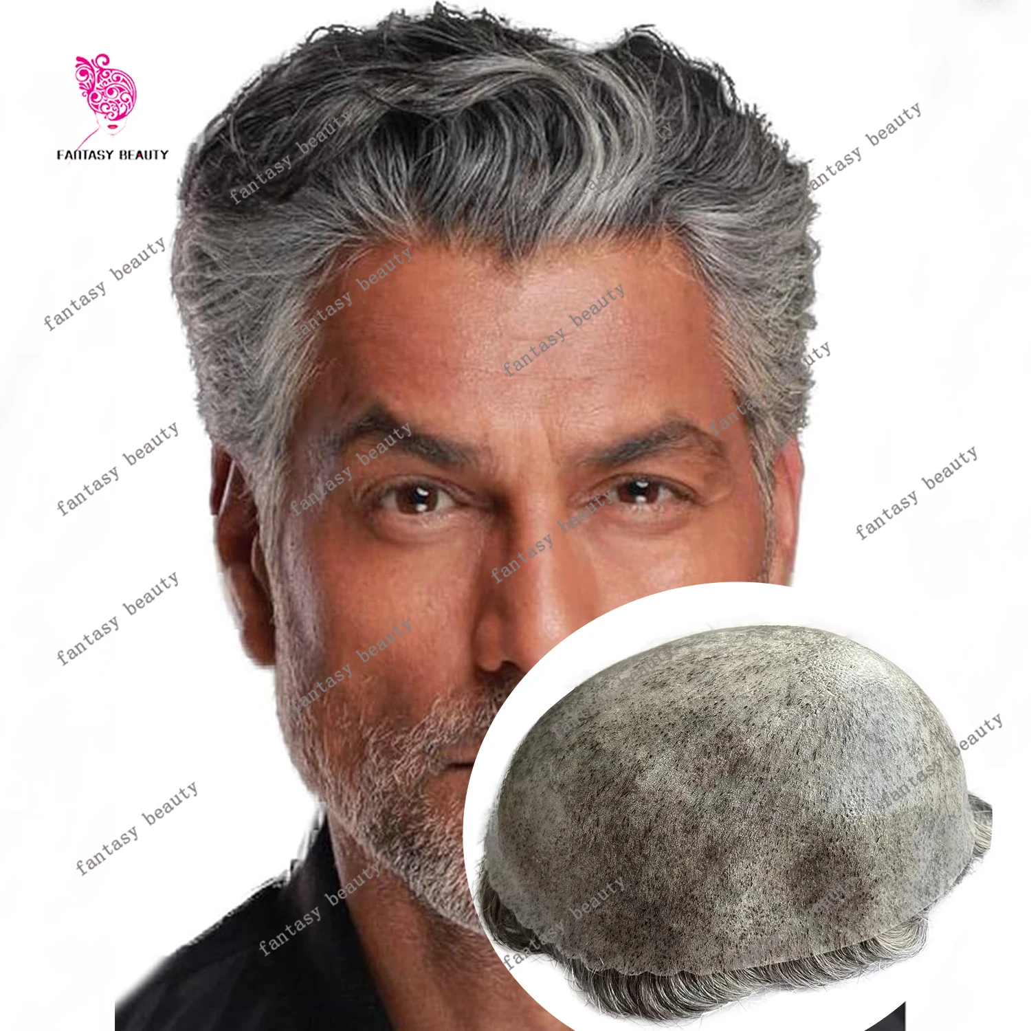 

30mm Wave Man Human Hair Capillary Prosthesi System Men Toupee Natural Hairline Gray 1B65 Soft Top Quality Durable Skin Hairpiec