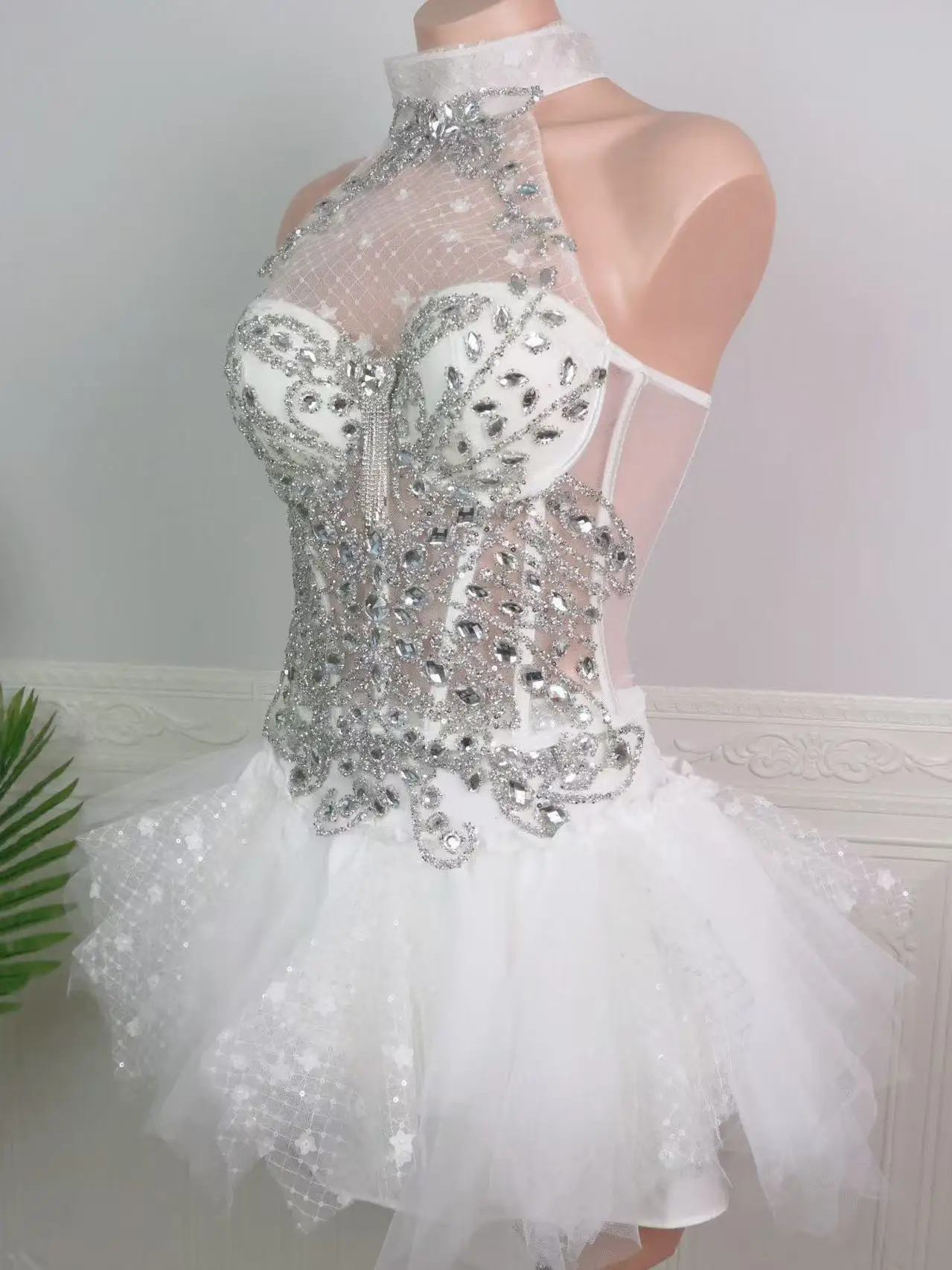 Luxury Sparkling Diamond Neck Hanging Perspective Sexy Bikini Dress Bar Nightclub Show Electric Syllable Singer Dance Party Set