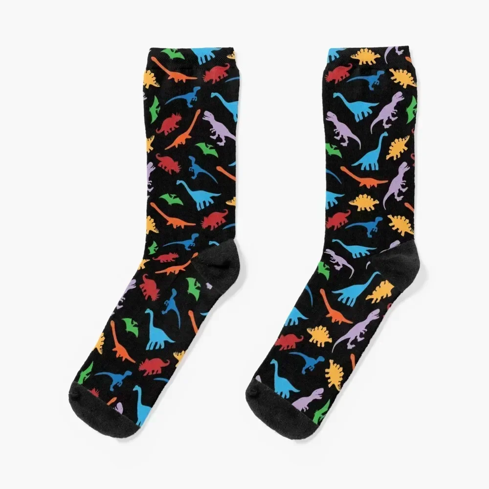 

7 Dinosaur Species Colorful Silhouette Transparent Background Pattern Socks warm winter Toe sports Men's Male Socks Women's