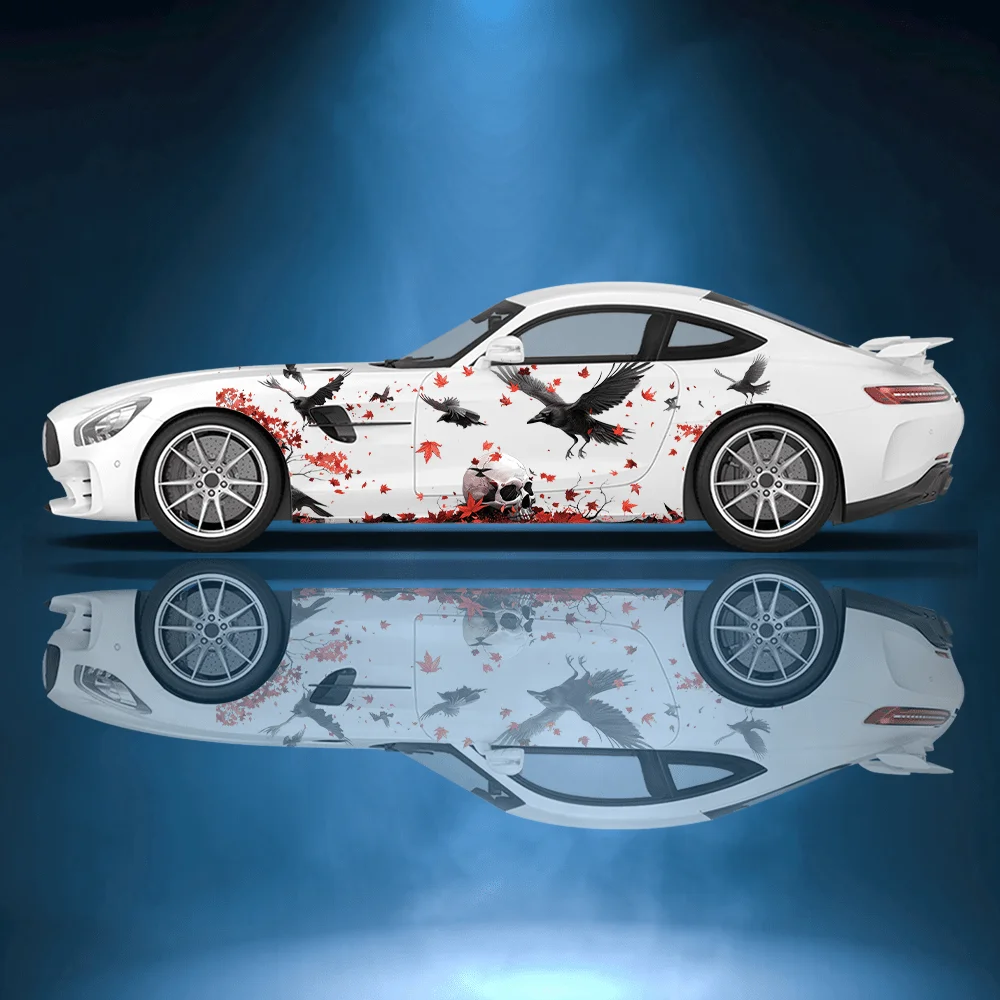 

Black Crow Skull Maple Leaf Car Vinyl Wraps Decal Self-adhesive PVC Sticker Suitable for Trucks SUV Decor Auto Accessories Gift