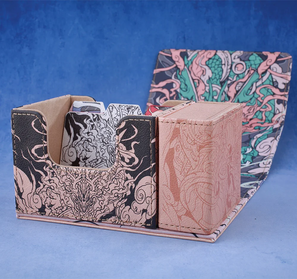 Gacha Card Organizer 100+Side Insert Magnetic Drawer Box Card Box Comes With 3Pieces Of Leather Divider Cards 2Random Color Dice