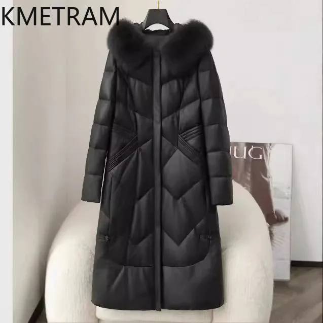 Real Sheepskin Puffer Jacket Women Luxury Long Down Coats New in Outerwears 2024 Winter Womans Clothing Fox Fur Collar пуховик