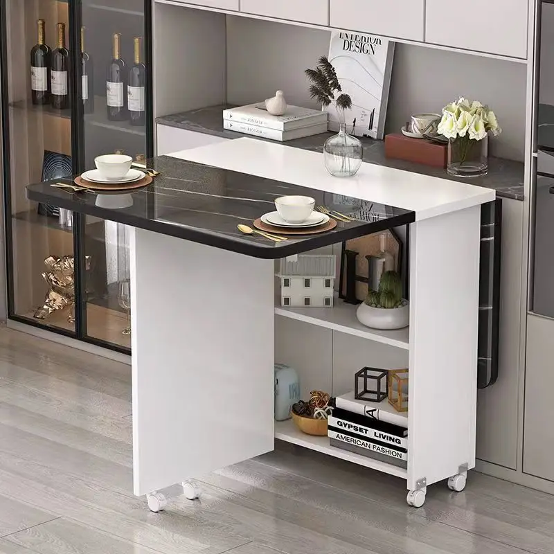 

Folding dining table household small apartment movable pulley retractable rectangular simple multi-functional eating table