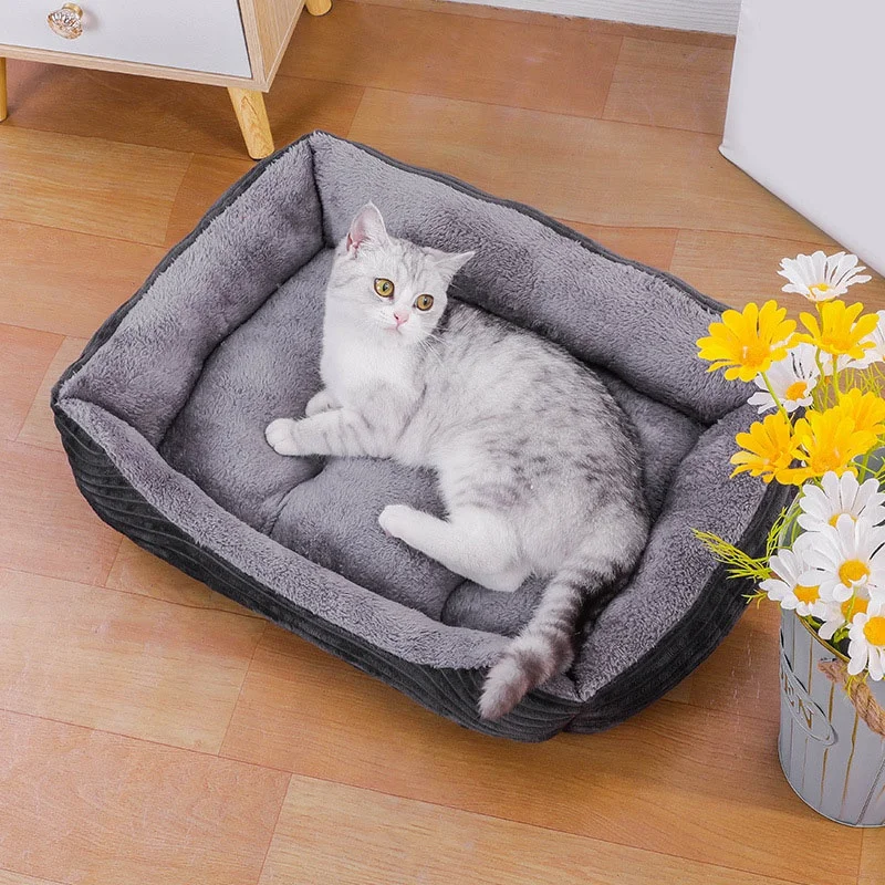 

Grey Dog Bed Pet Square Plush Dog Kennel Mat Small And Medium Dog Sofa Mattress Pet Supplies 70 X 55 Cm