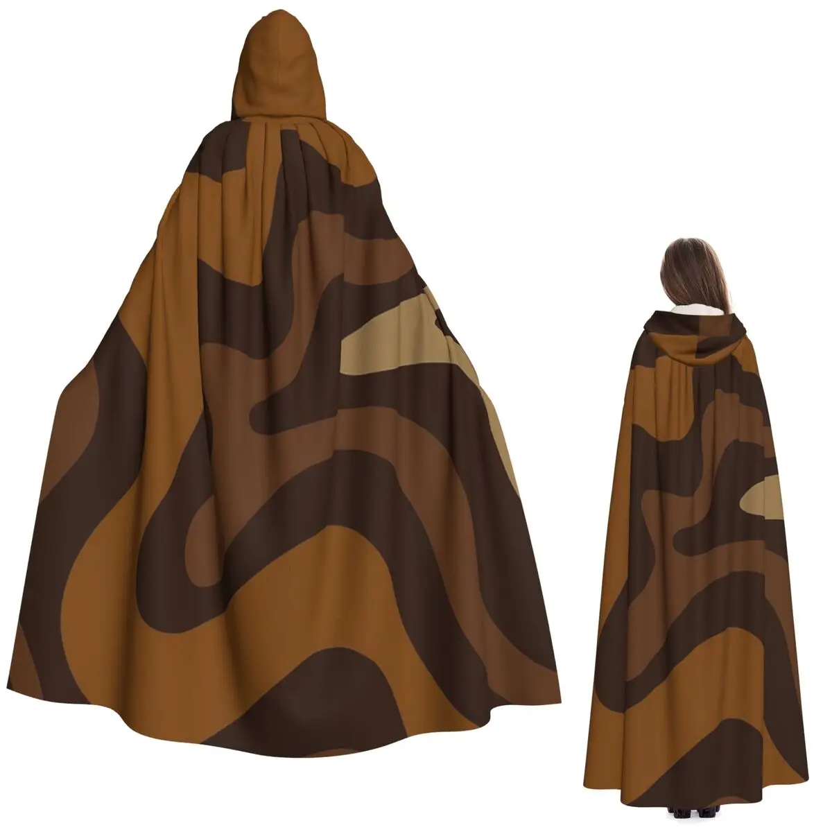 

Liquid Swirl Pattern Square In Brown Tones Long Hooded Cloak Witch Medieval Costume Cosplay Cape HalloweenParty Adult Unisex