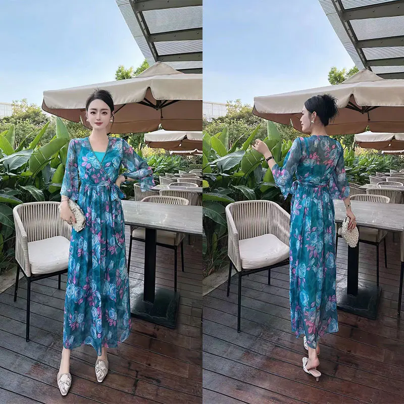 Fashionable and elegant printed design dress with exclusive style, noble and slimming women's clothing, high-qualit #219