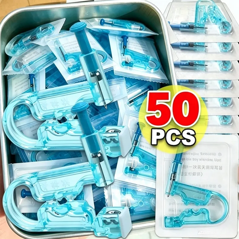 1-50pcs Disposable Ear Piercing Gun Sterile Safety System Medical Steel Earrings Nose Body Piercing Tools Multi Color Kit Unisex