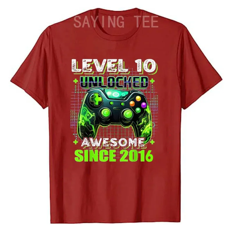 10th Birthday Gamer 10-Year-Old Funny Bday Boy Son T-Shirt Level 10 Unlocked Awesome Since 2016 Video Game Controller Saying Tee