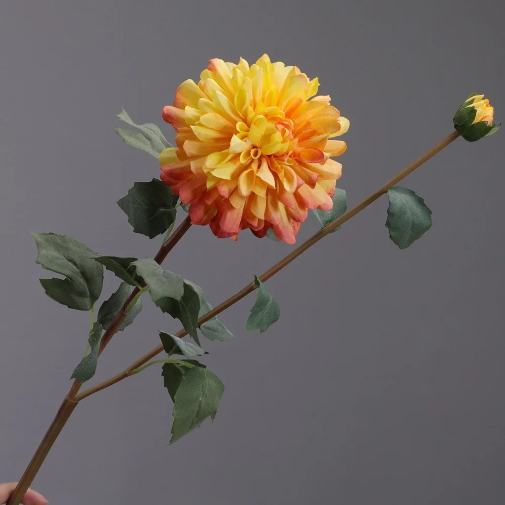 

80cm Artificial Chrysanthemums Branch 2 Heads Floral Art Simulation Dahlia Flowers Real Touch Handmade Silk Fake Flowers