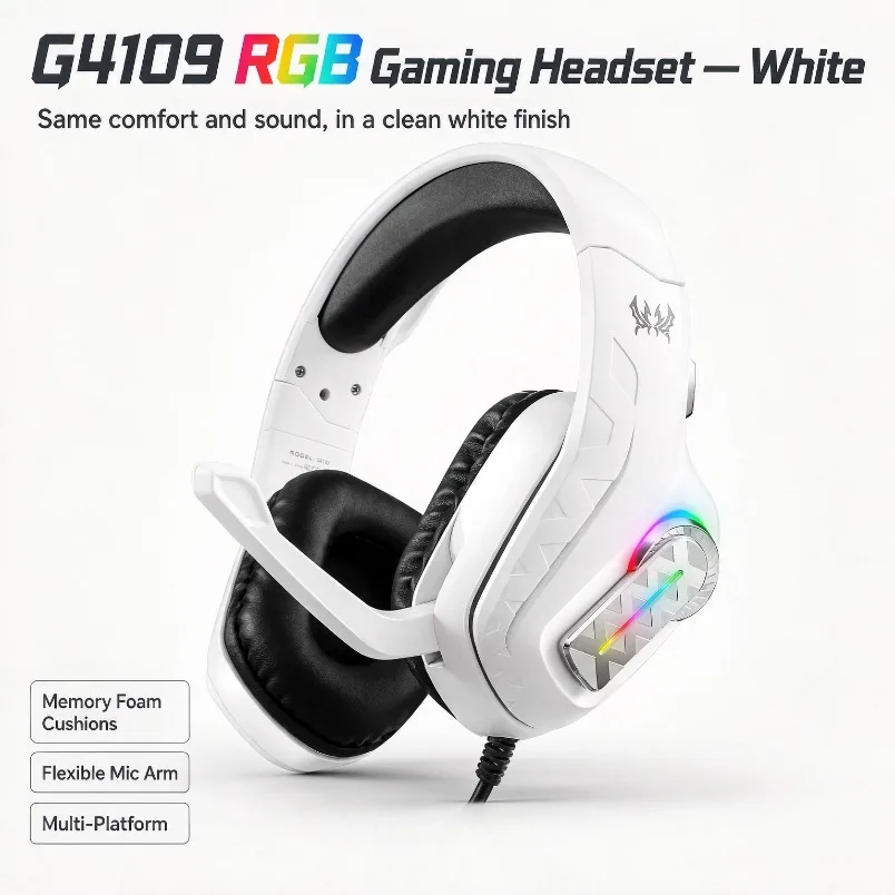 RGB Wired Esports Gaming Headset 40mm Stereo Gradient Light Omnidirectional Mic Gold 3.5mm for PS5 PC Xbox Glasses Fit