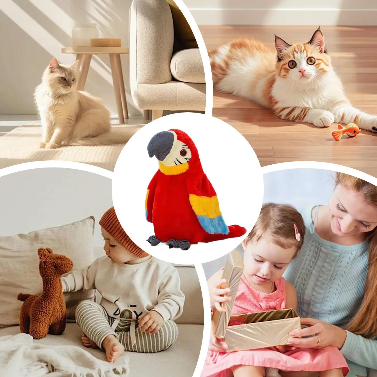 子供用鳥のおもちゃ、羽ばたきと音楽付きのさえずるオウム、リアルなぬいぐるみ、子供、ペット、パーティー、遊び、机用