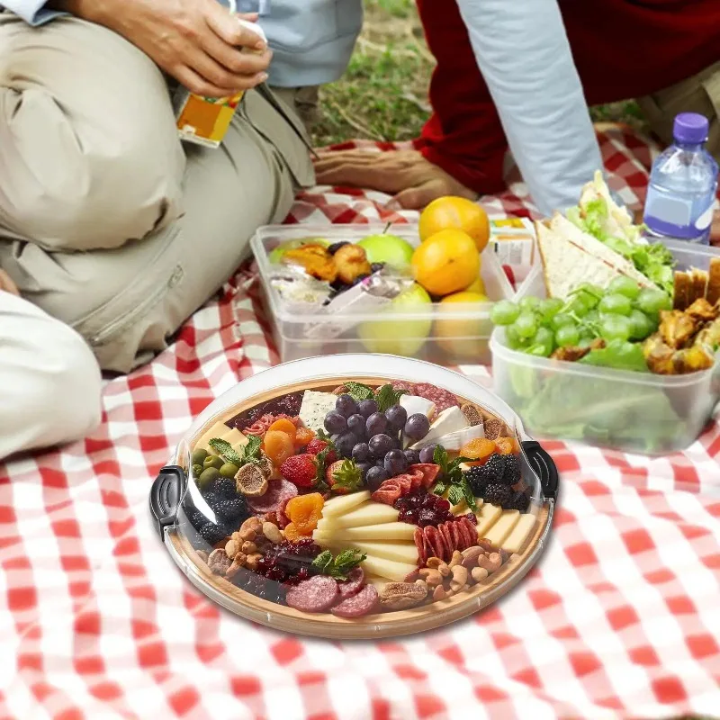 

Serving Boards Charcuterie Boards Portable Round Wooden Food Platter with Lid for Party Christmas Restaurant Picnic Holiday