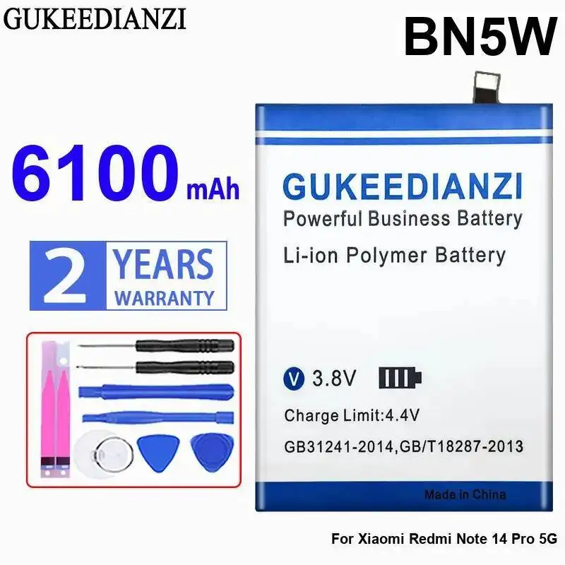 

6100Mah BN5W Mobile Phone Battery For Xiaomi Redmi Note 14 Pro 5G Long Lasting