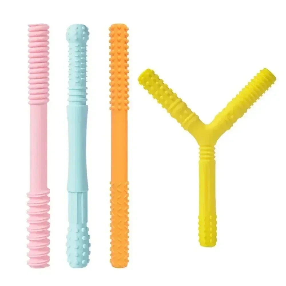 1Pcs Children Teether Chewing Tube Silicone Oral Muscle Training Tool Kid Anti-eat Hand Molar Stick Autism Sensory Speak Therapy