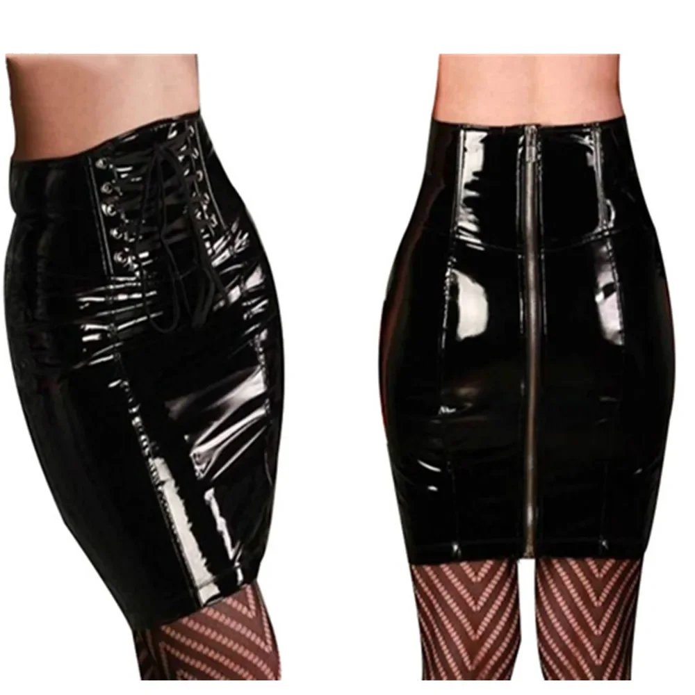 

S-XXL Black Zipper Faux Leather Skirt Sexy Women Slim High Waist Straight Black PVC Skirt Vinyl Latex Bondage Clubwear Clothes