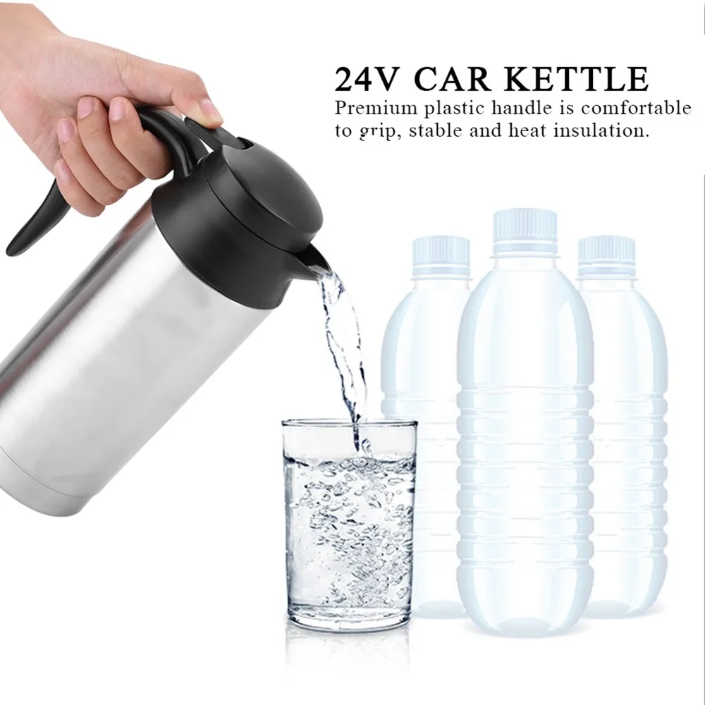Rustless Steel Electric Kettle Cylindrical 24V Heating Water Pot Automatic Power Off Sealed Anti-leak Lid Thermal Kettle