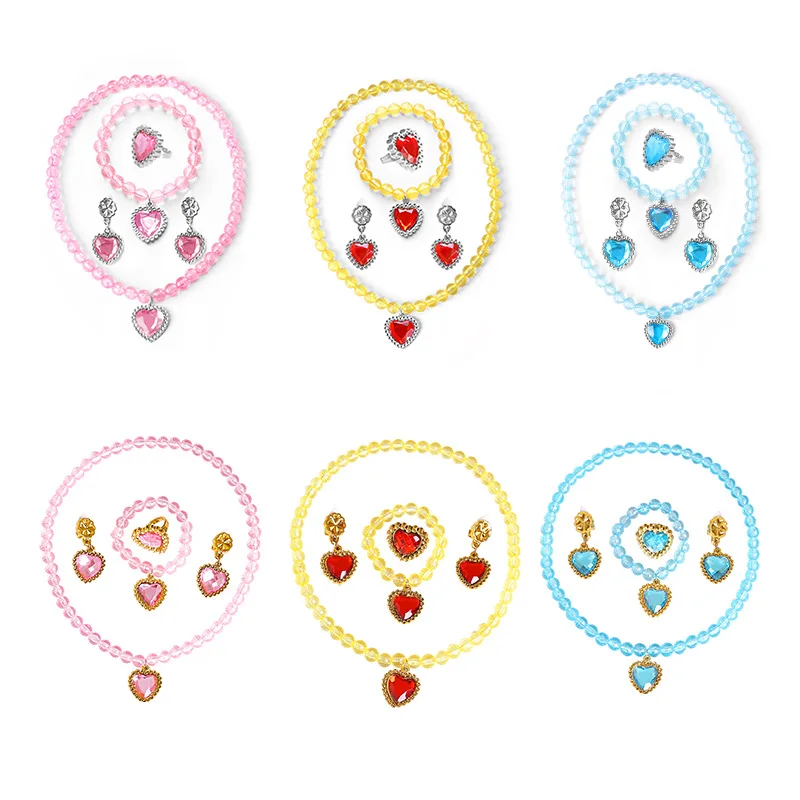 

Wholesale 20sets/lot Princess Cosplay Diamond Necklace Bracelet Cutoff Ear Clip Princess Elsa Jewelry Love Gem Item Jewelry Set