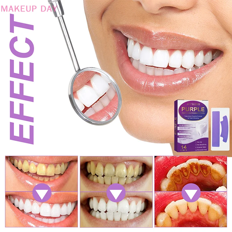 Tiras de branqueamento dentárias para adultos, Ativando a cor roxa, Teethperoxide Free, Kit de branqueamento de dentes sensíveis