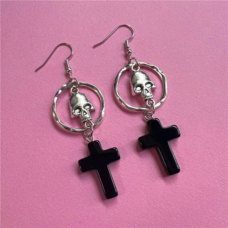 Cross-Border Foreign Trade Amazon Cross Skull Earrings Steampunk Jewelry, Gothic Style Factory Direct Sales