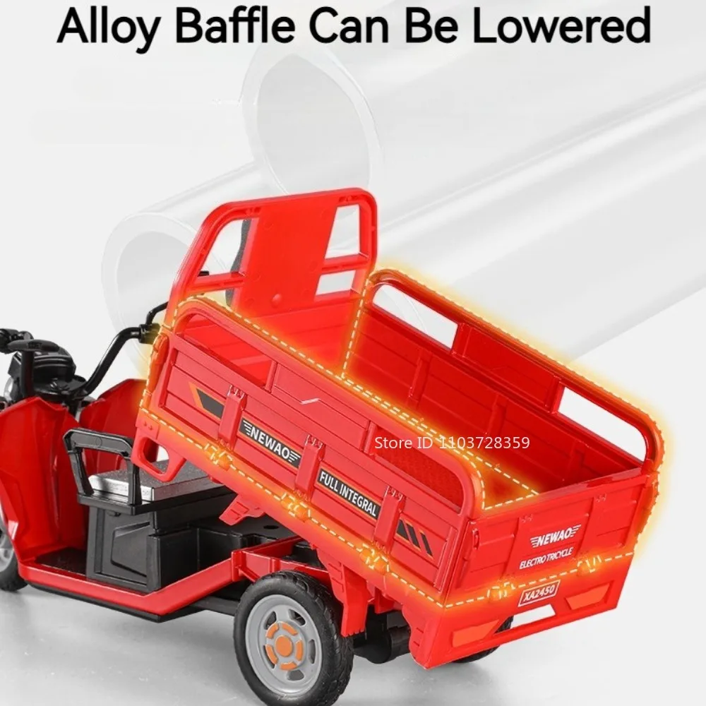 1:12 Scale Tricycle Toy Models Alloy Diecast Sound Light Pull Back Front Wheel Steering Simulation Model Vehicles for Boys Gifts