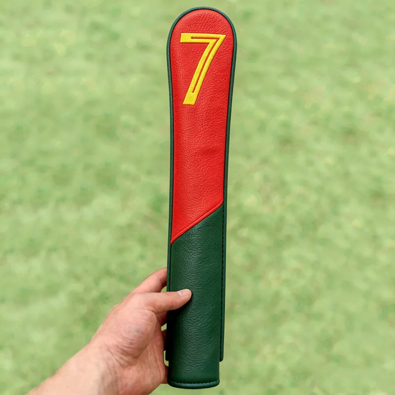 Golf Alignment Stick Cover Number 7 Embroidery PU Leather Practice Rod Protective Sleeve