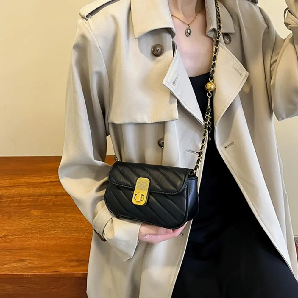 Trendy Crossbody Bag Square Shoulder Bag Hardware Lock Convertible Crossbody Handbag  Daily Collocation