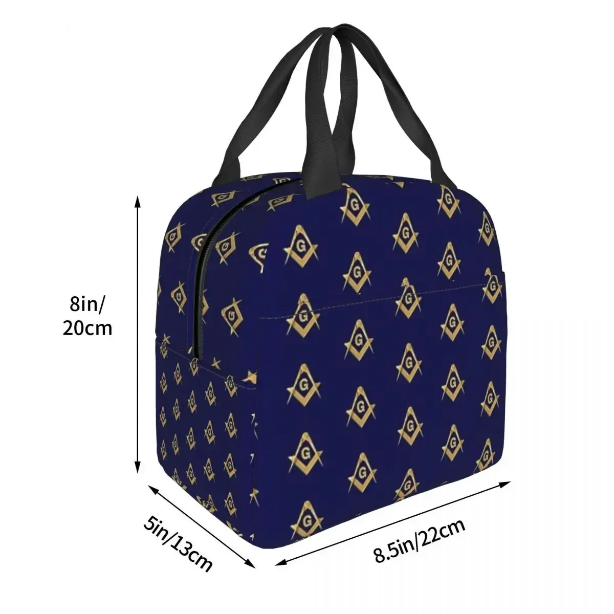 Freemason Pattern Gold Blue Square And Compass Masonic Insulated Lunch Bag for Women Leakproof Food Boxes Thermal Lunch Box Tote